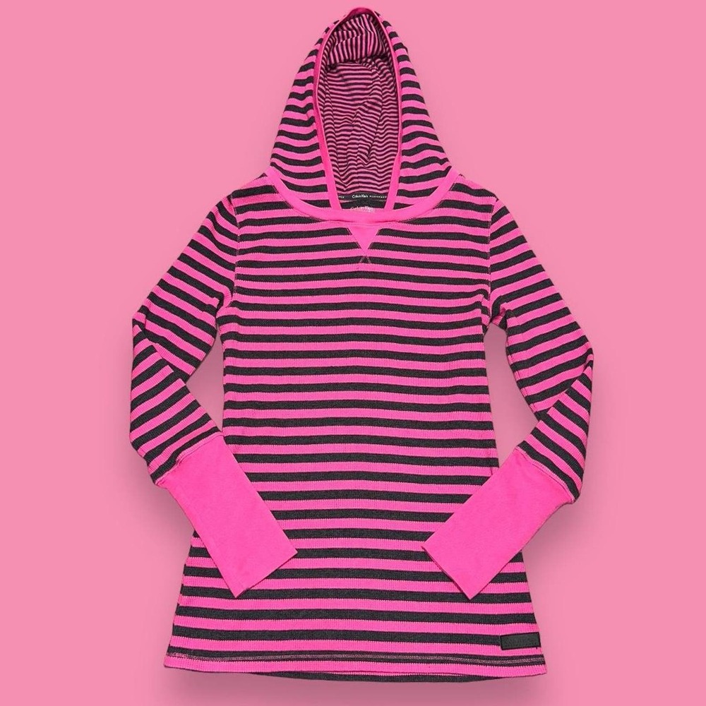 Calvin Klein Waffle Knit Thermal Striped Quick Dry Performance Hoodie Size M